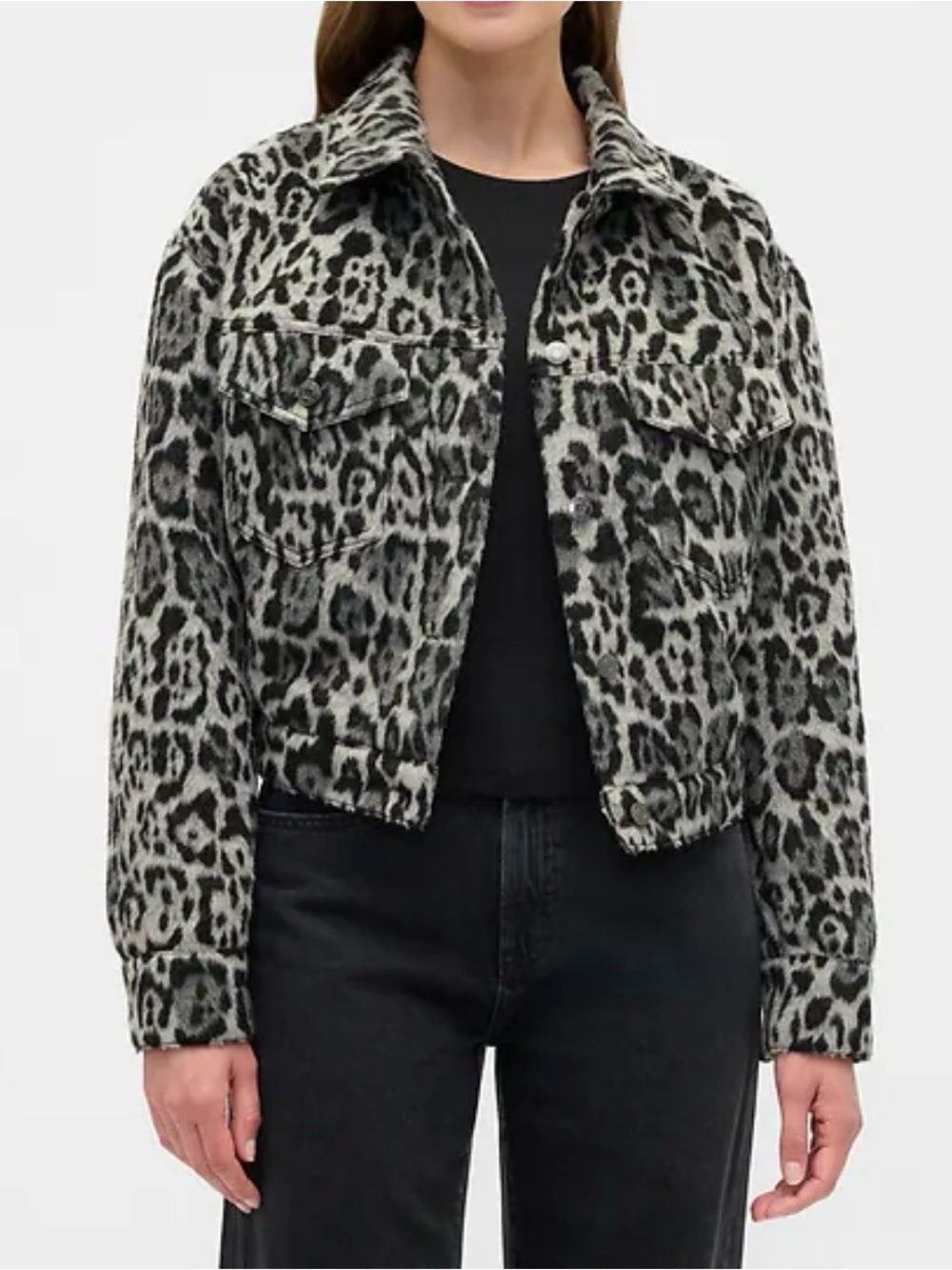 GAP Relaxed Cropped Textured Icon Jacket - Leopard Print NWT